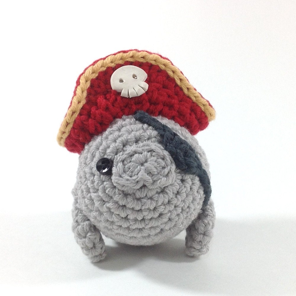 Pirate Manatee, Handmade Amigurumi Toy