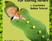 Knit Pattern Baby Cocoon Set - Green Pea Pod Bunting Costume - Bobble Tutorial Instant Download