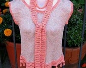 Pink Knit Crochet Sweater and Scarf - Bobble Trimmed Bamboo Babe Summer Fashion
