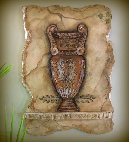 Ancient Pottery Copper and Pearl - Hand Carved - Styro-Art - Wall Plaque Looks like Stone --Unique Wall Art