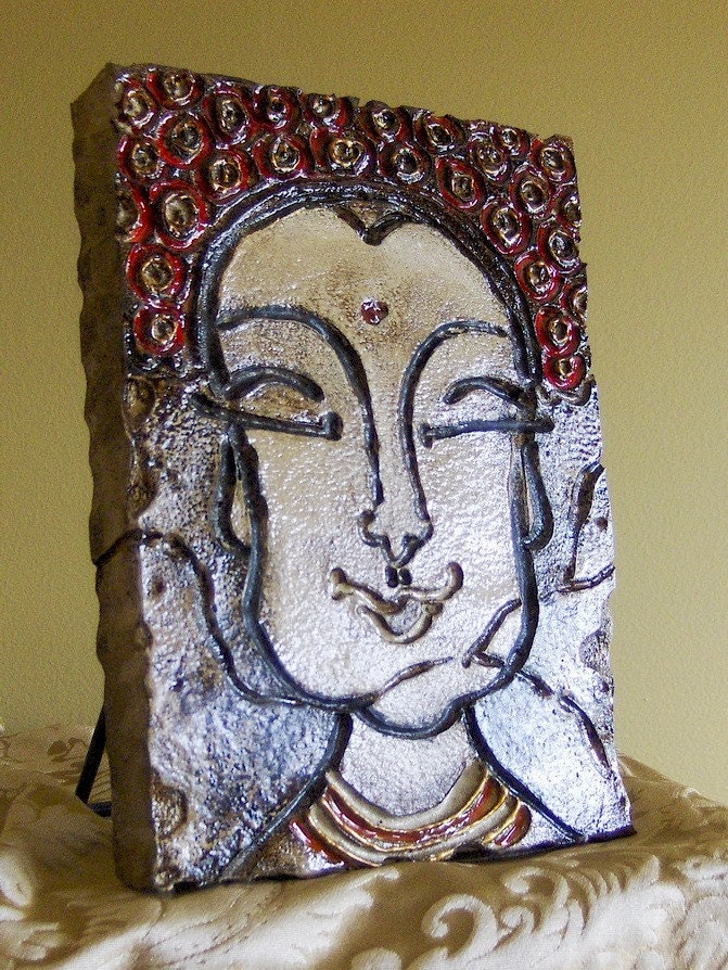 Wall Decor Tile - Mix and Match Wall Plaques - BUDDHA BLING Statue Face Rustic Inspirational