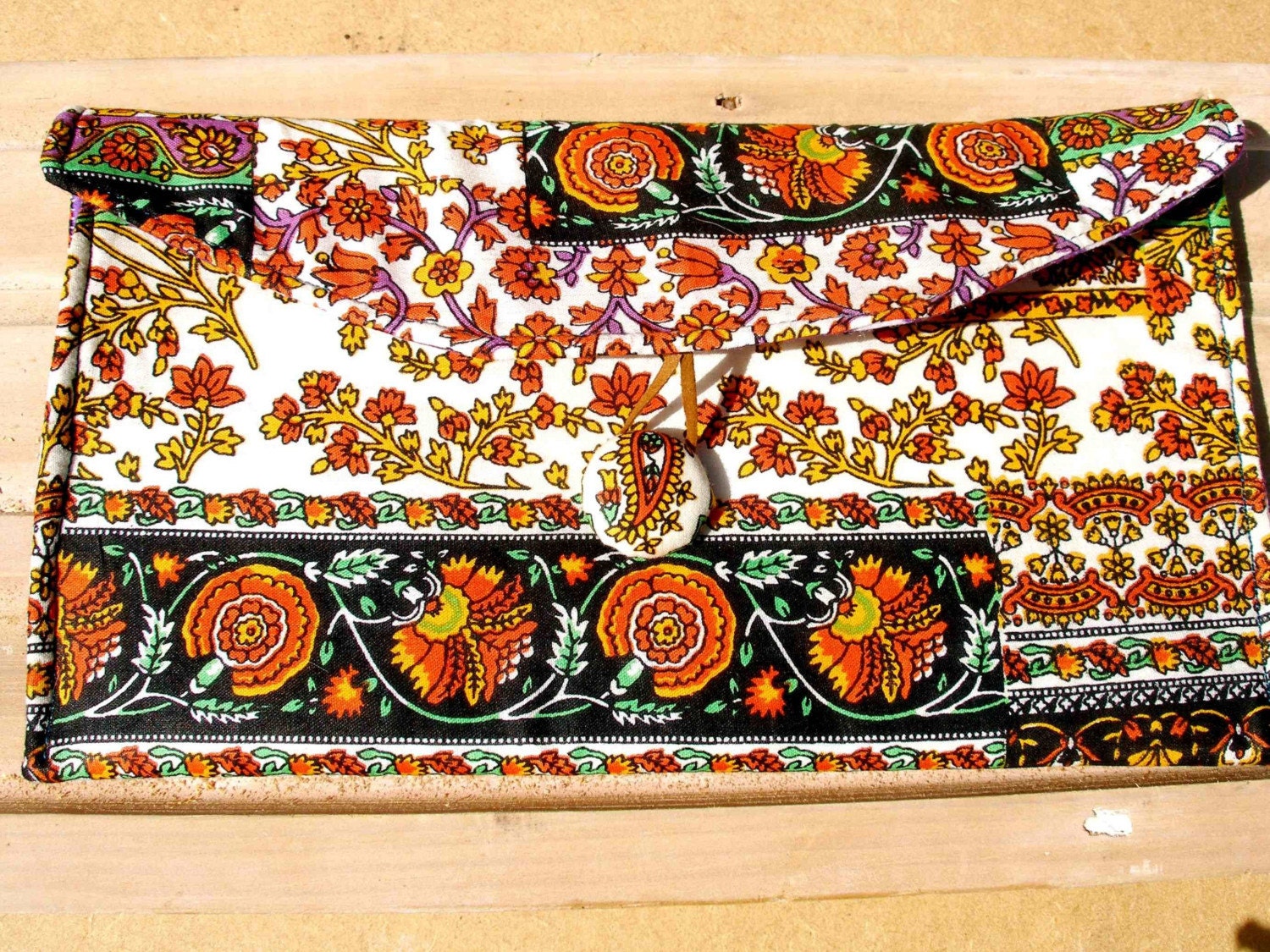 Paisley Indian Print Felt Lined Hippie Boho Clutch Purse