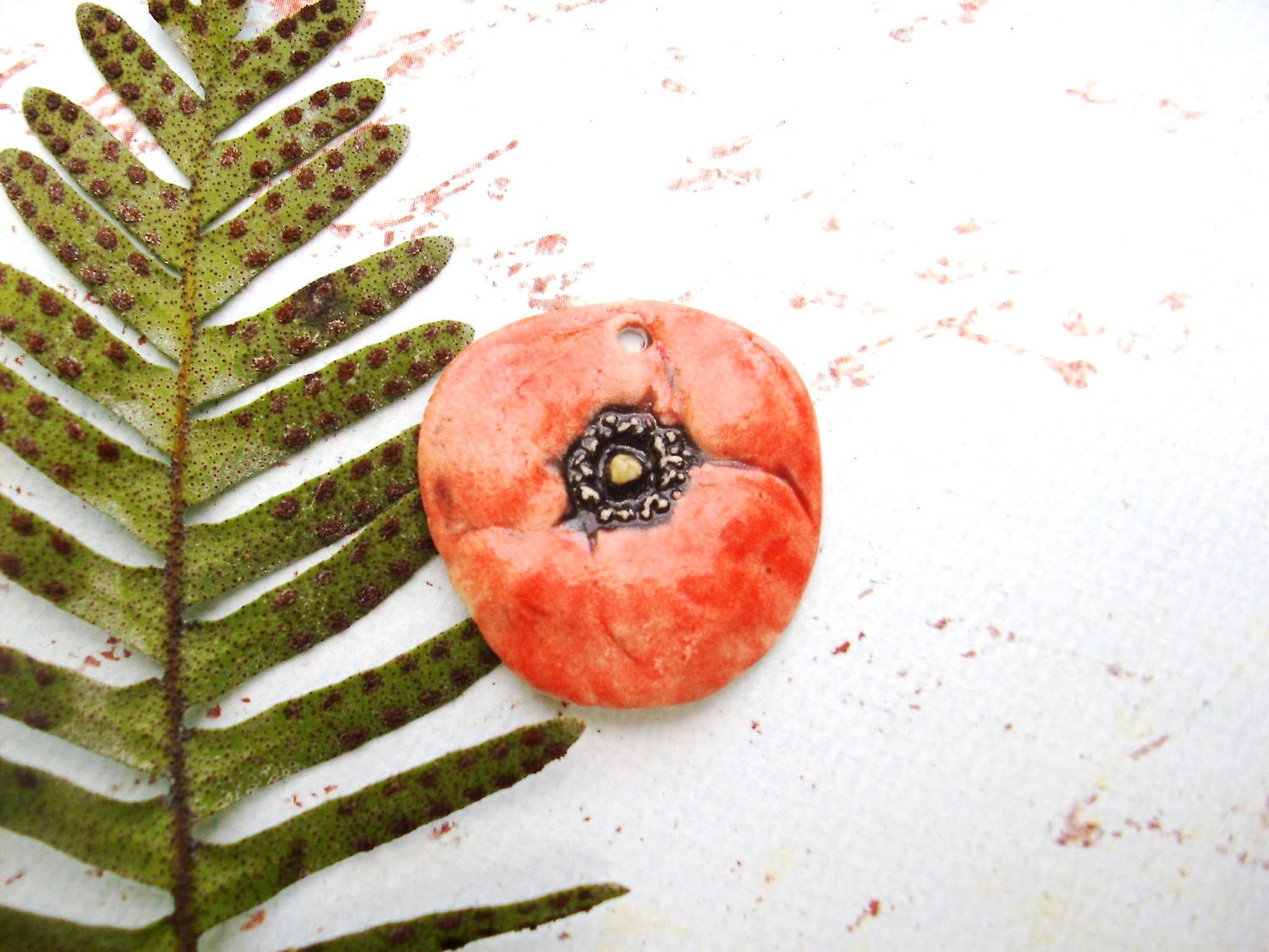 Pretty Porcelain Poppy Pendant, Red