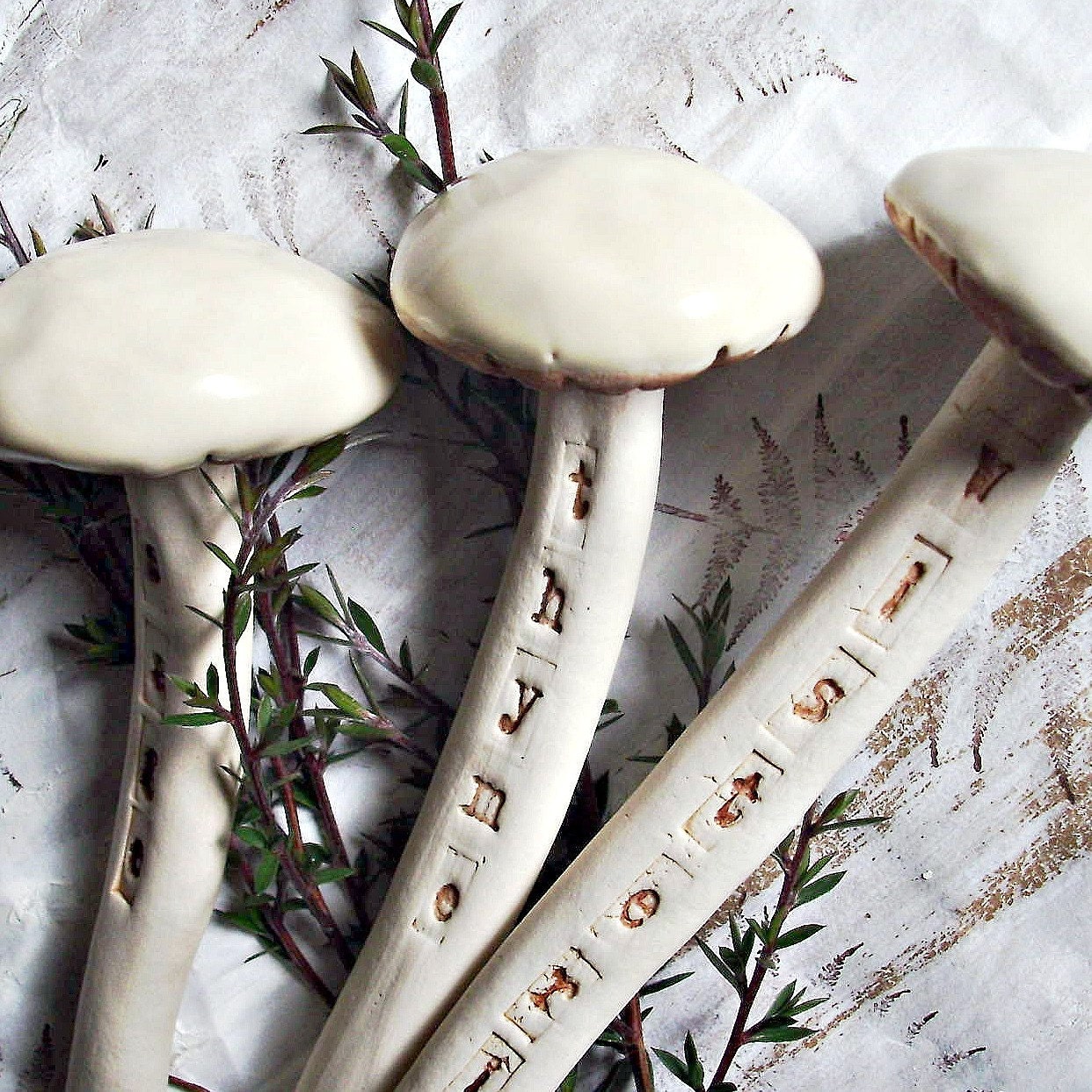 Reserved, Garden Markers, Mushrooms in Porcelain, Large for Indoor or Outdoor Plants, Choose your own plant name or saying, Set of 5