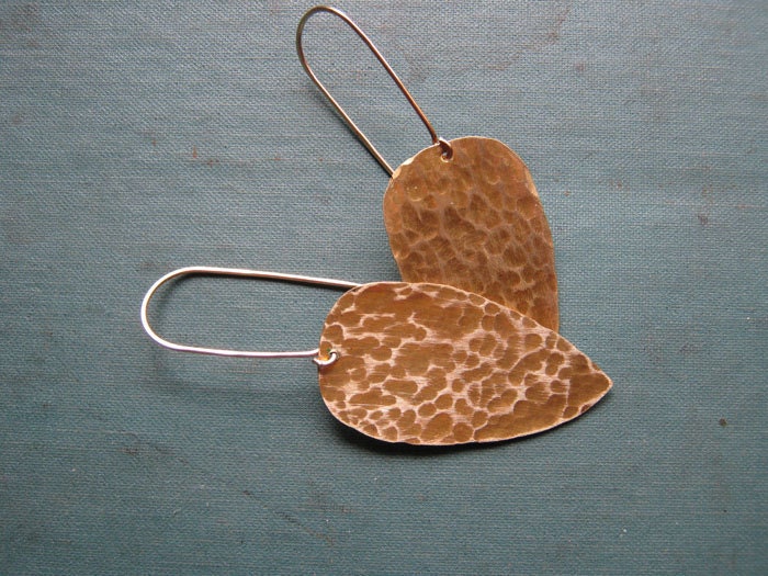 Hammered Brass Earrings - rustic, minimal, shield