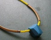 SALE 25% off Geo Necklace - Neon Yellow, Brass, Carved Polymer Clay Bead