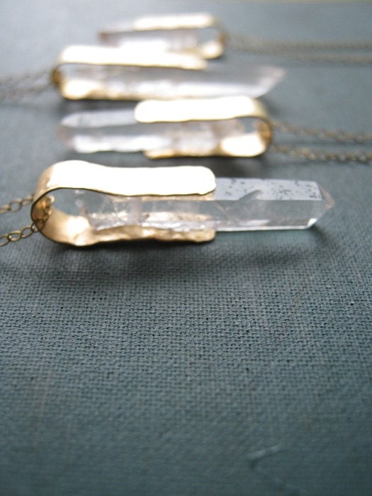 Quartz Crystal Point Necklace - Brass bail, gold-filled chain