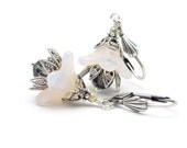 Earrings Vintage Flowers Pink Opal Silver Nite Swarovski Crystals Antiqued Silvertone Dangles