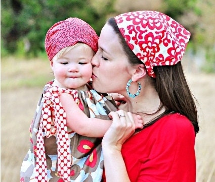Womens Headscarf, Amy Butler cherry wallflower headscarf