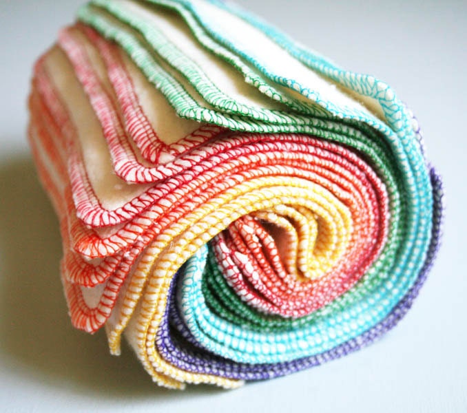 organic baby wipes, organic washcloths, cloth diaper wipes: hemp cotton fleece 24 pk Rainbow