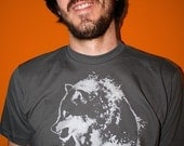 fathers day etsy, animal print, wolf clothing, mens tee, mens wolf clothing, 1AEON asphalt tee with silver Wolf - Size - mens or unisex M