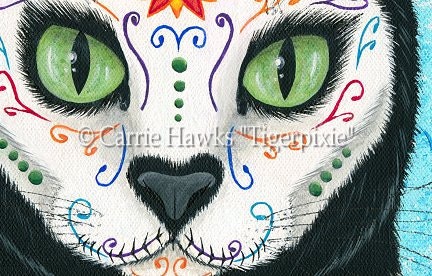 Day of the Dead Cat Art Gothic Mexican Skull Fantasy Cat Art Print 12x16