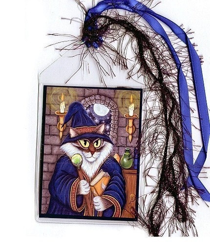 Wizard Cat Bookmark Merlin Magician Magic Fantasy Cat Art Mini Bookmark