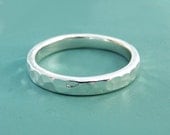 Sterling Silver Hand Hammered Wedding Ring - Recycled Sterling Silver - 3 mm wide
