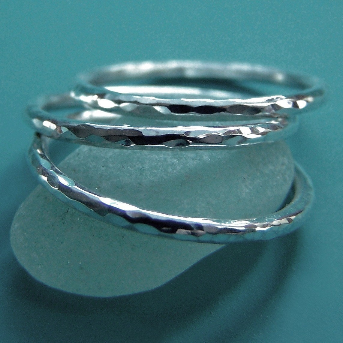 Sterling Silver Stacking Ring Set - Hand Hammered - Set of Three