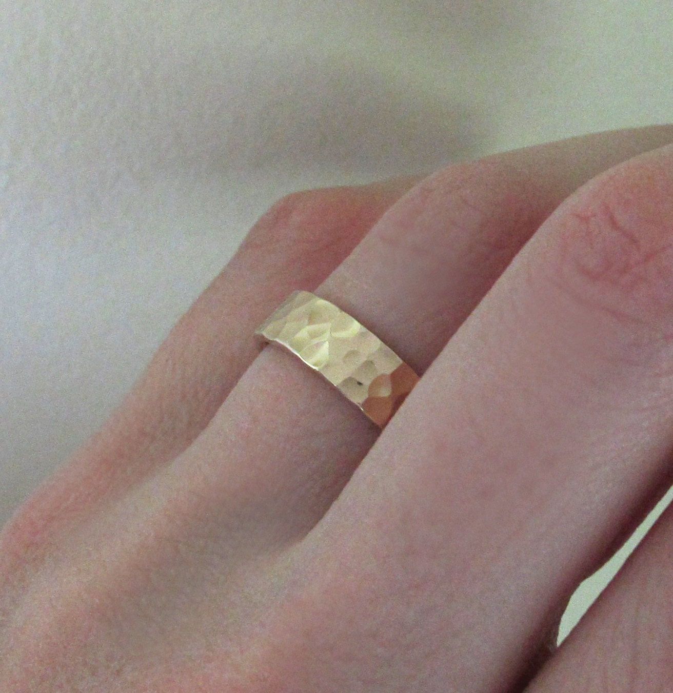 Yellow Gold Wedding Ring - Hand Hammered 14k Recycled Gold - 5 mm
