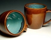 Pair of Small Mugs - Brown and Teal Pottery