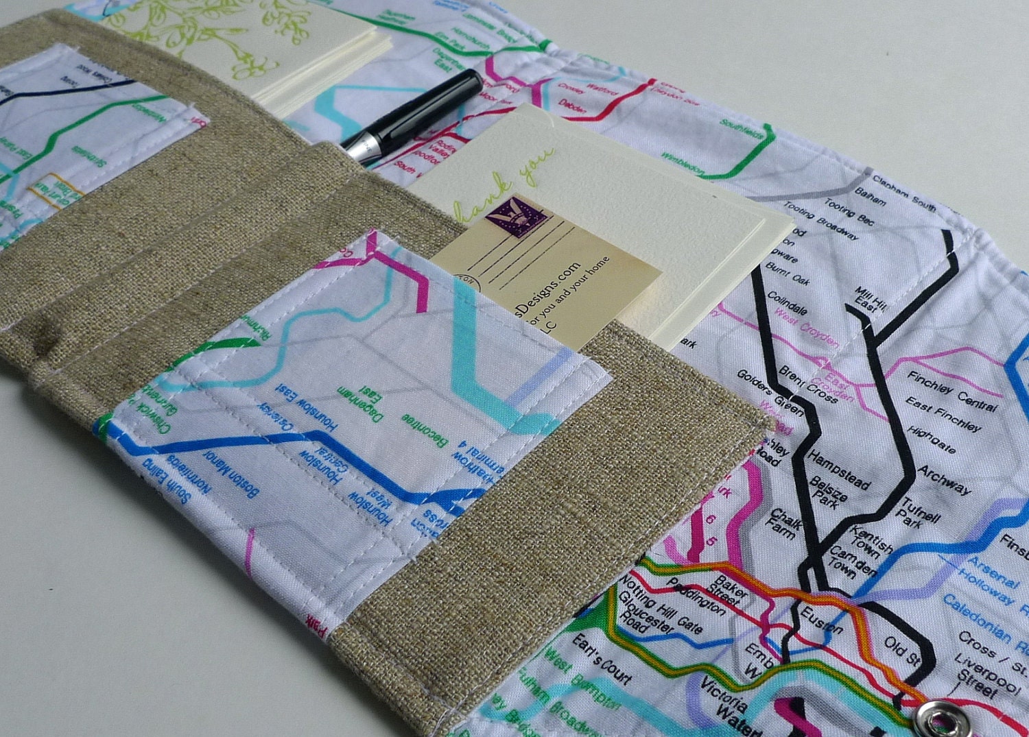 London UK Underground Linen Organizer for Stationery, Passports, Notepads- In Touch Clutch (tm) in London Underground Tube Station Map