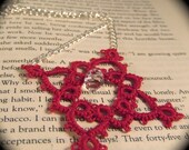 Tatted Lace Pendant Necklace - Victoriana - Red