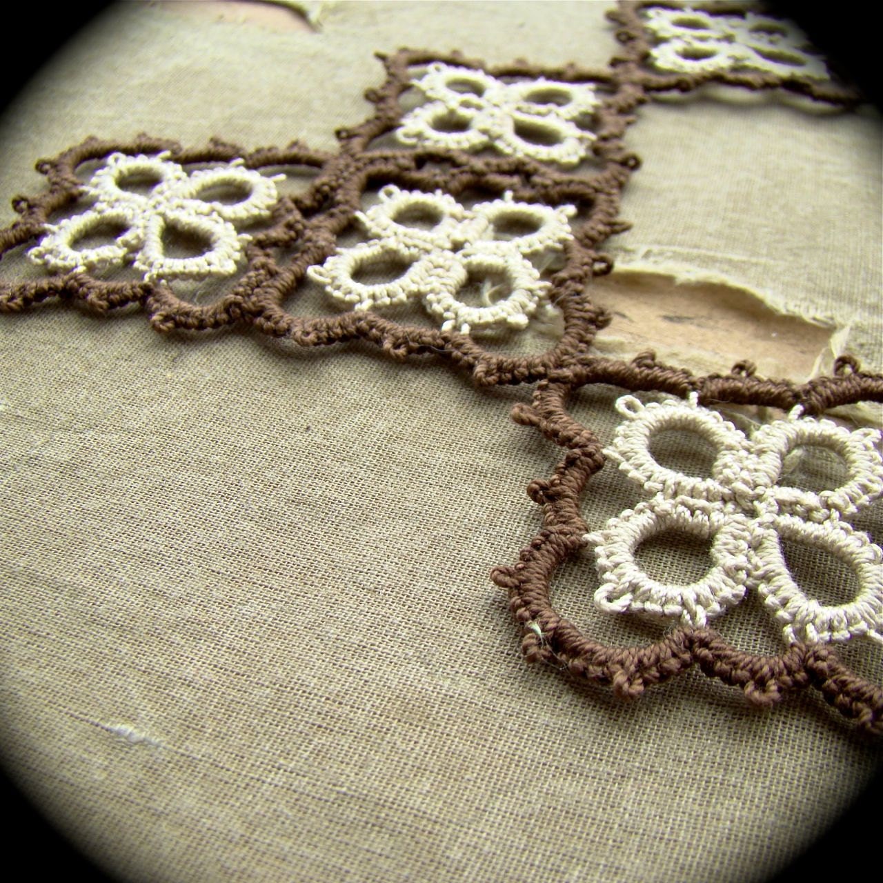 Tatted Barefoot Sandals - Lizzy's Diamonds in Sepia