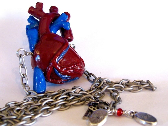 Heartbeat Hand sculpted Anatomical Heart Necklace