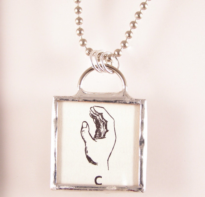 Sign Language Initial C Pendant Necklace