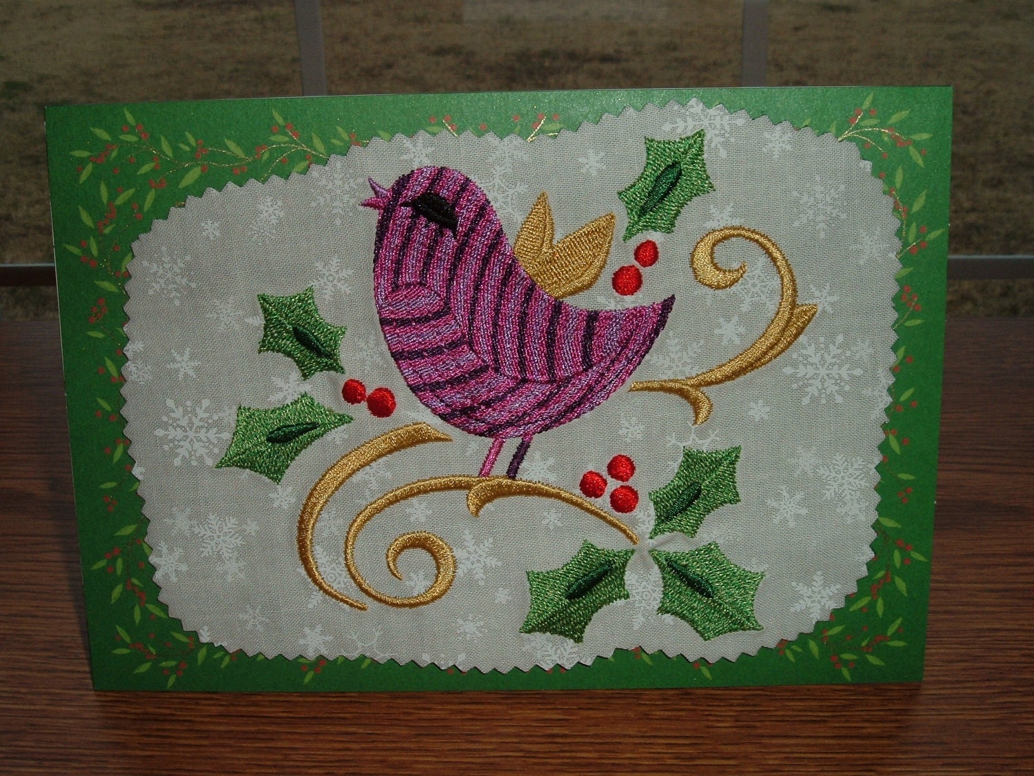 Greeting Card, Quilt Block, Embroidered Designs, Gorgeous Song Bird, Holiday Style, Custom Order