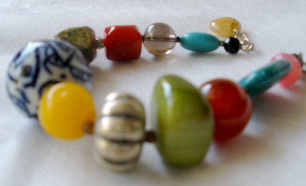 Mixed Multicolored Stone Chunky Bracelet - Chinese Chop Suey Bracelet