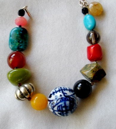Mixed Multicolored Stone Chunky Bracelet - Chinese Chop Suey Bracelet