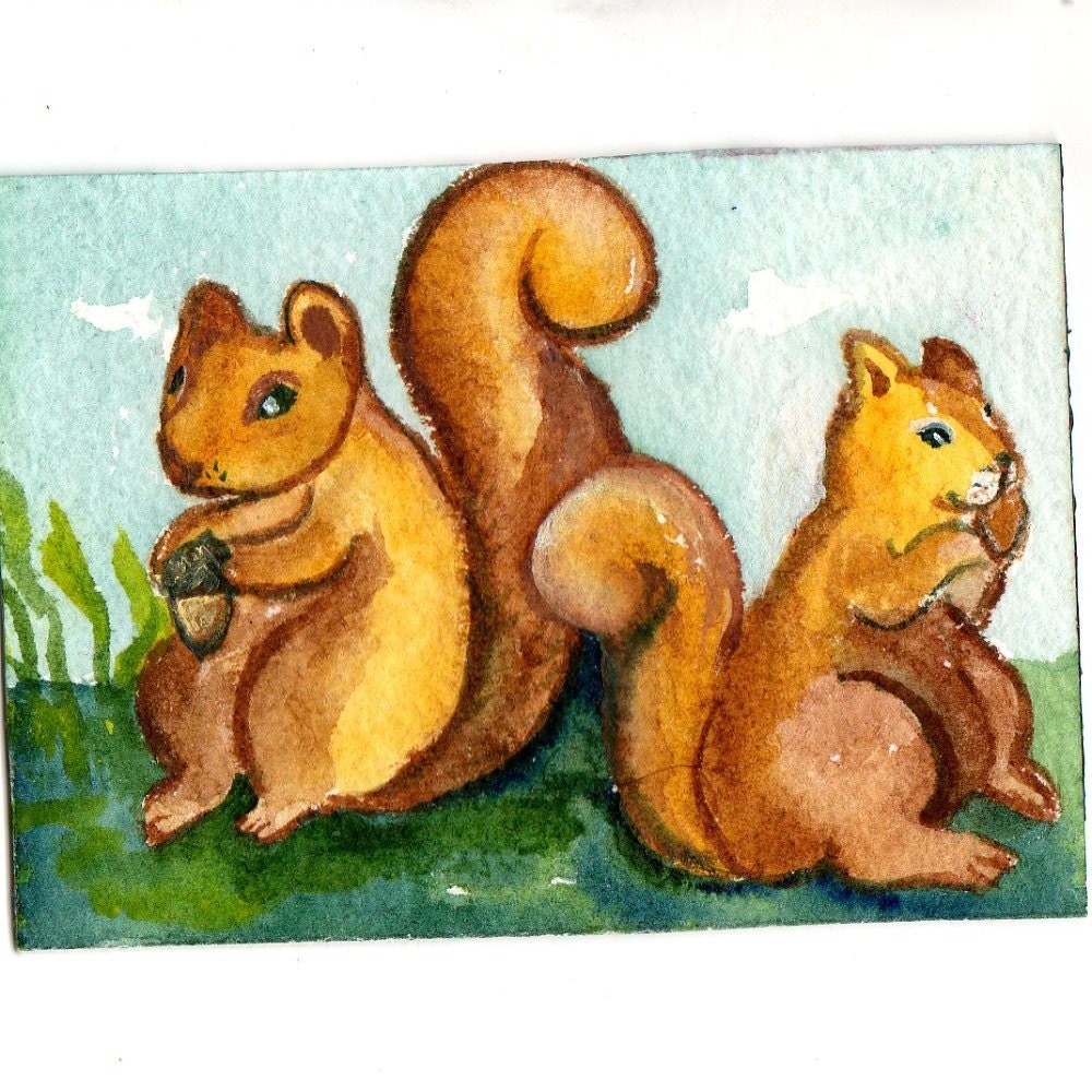 Original ACEO Squirrels Painting