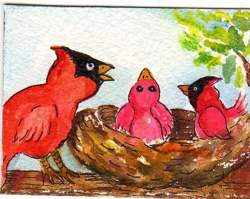 Cardinals  Painting Original ACEO