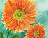Original Orange and Yellow Gerber Daisies Watercolor Painting