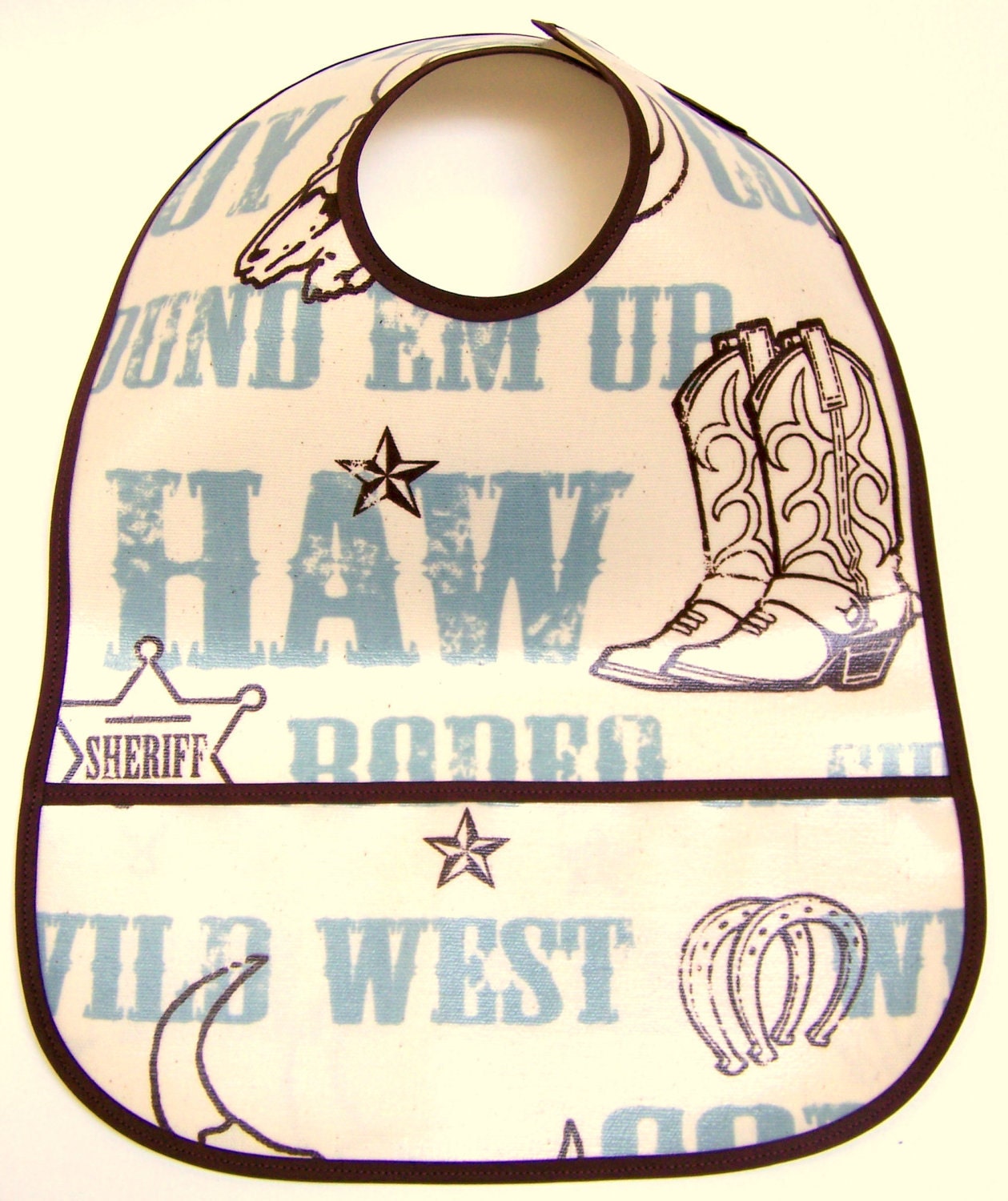 SALE....Waterproof Toddler Baby Bib .... LAMINATED COTTON .... Cowboy Up