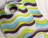 Baby Bib & Burp Cloth Set Boy -  Triple Layer Chenille Reverse - Splendid Stripes