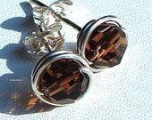 8mm Smoked Topaz Swarovski Crystal Post Earrings Wire Wrapped in Sterling Silver Stud Earrings Topaz Studs