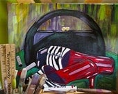 Original Painting Acrylic still life of Shoes and Vintage Handbag 11x14 SALE ART