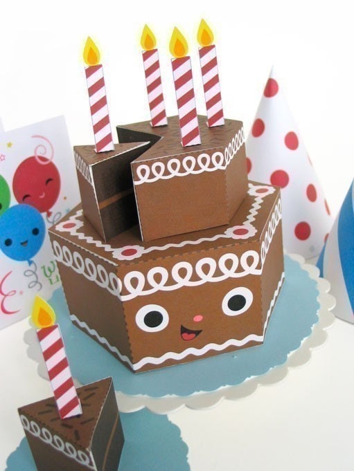Happy Birthday Chocolate Cake Party Playset Printable Paper Craft PDF