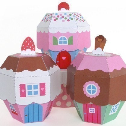 Cupcake Cottage Favor Box Printable Paper Craft PDF