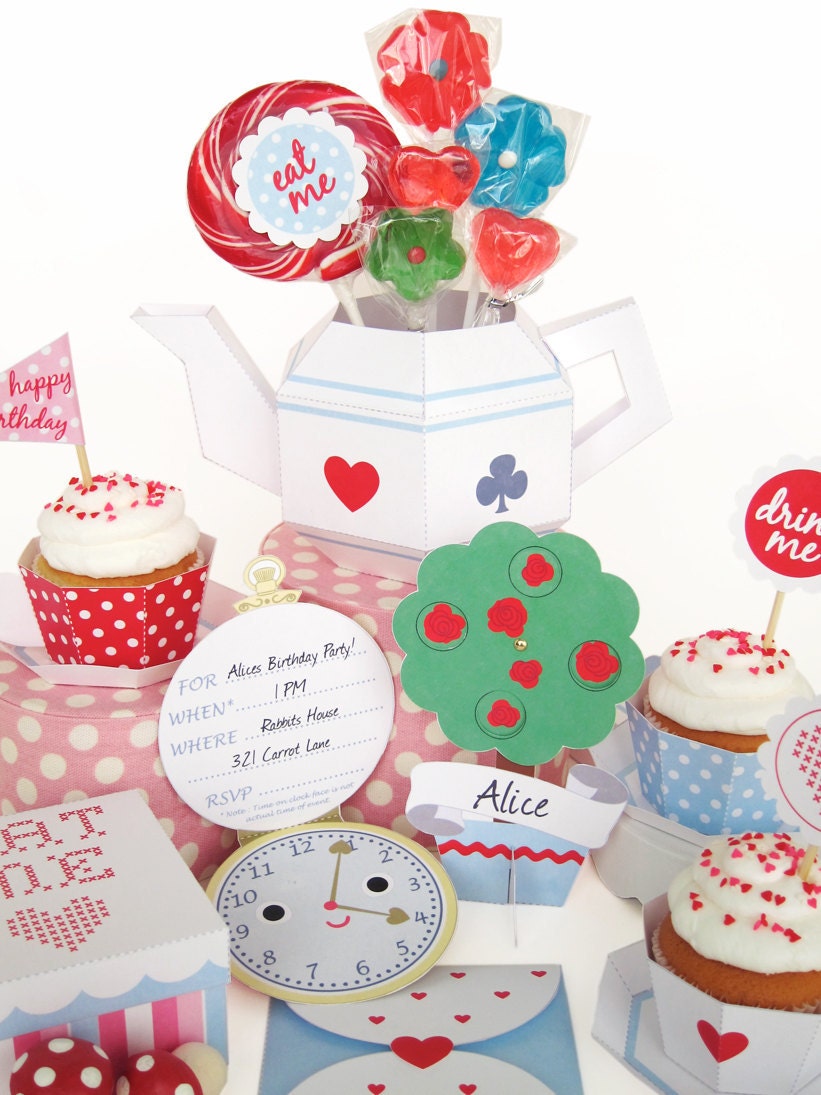 Alice in Wonderland Cupcake Tea Party Set Printable Paper Craft PDF