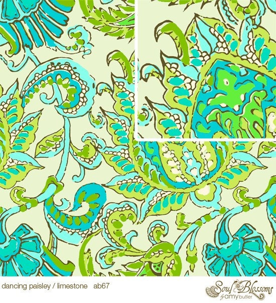 Amy Butler Fabric, Soul Blossoms ,  Dancing Paisley in Limestone 1 Yard Cotton Quilt Fabric