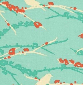 Joel Dewberry Fabric / Sparrows in Aqua  / AVIARY 2 /  Cotton Quilt Fabric 1 yard