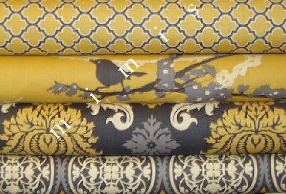 AVIARY 2  Joel Dewberry 4 Half Yard Pack  Vintage Yellow  Cotton Quilt Fabric