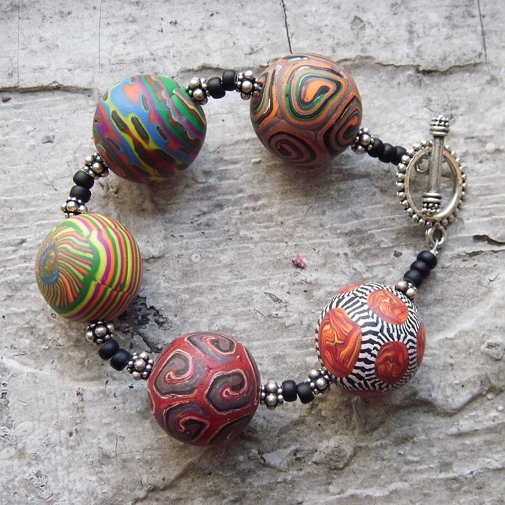 Chunky Polymer Clay Bead  Bracelet .. for smaller wrists