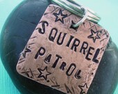 Squirrel Patrol Pet Id Tag - hand stamped antiqued copper - custom personalized for your furry friend