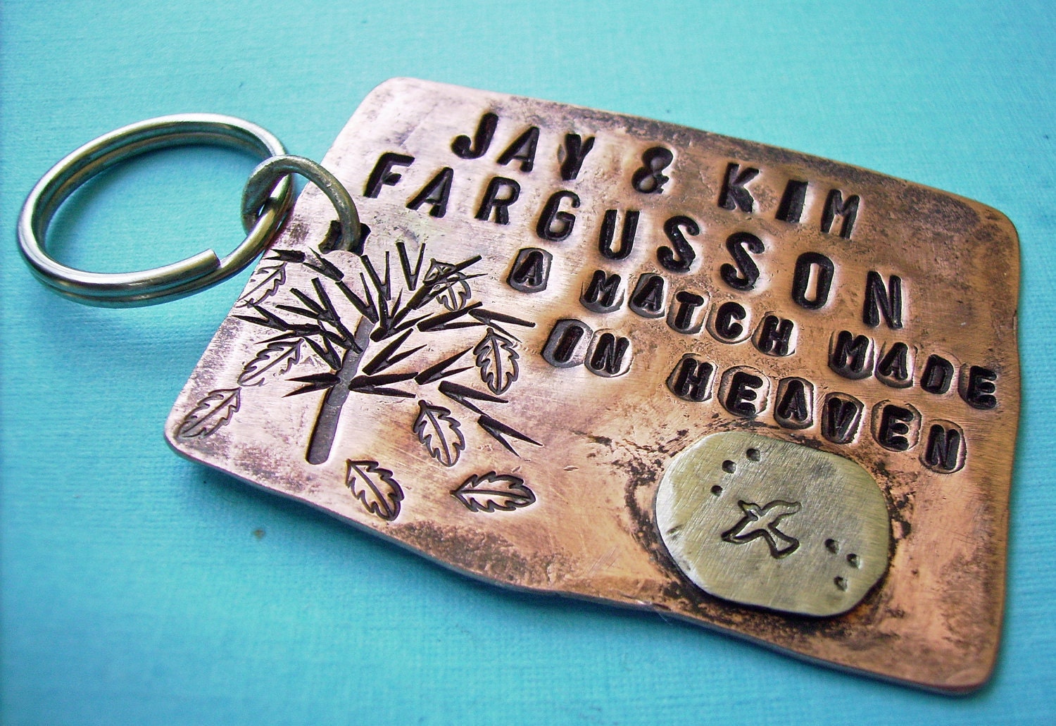 Personalized hand stamped Key Chain - Beginnings - Rustic Antiqued Copper n sterling silver - custom design