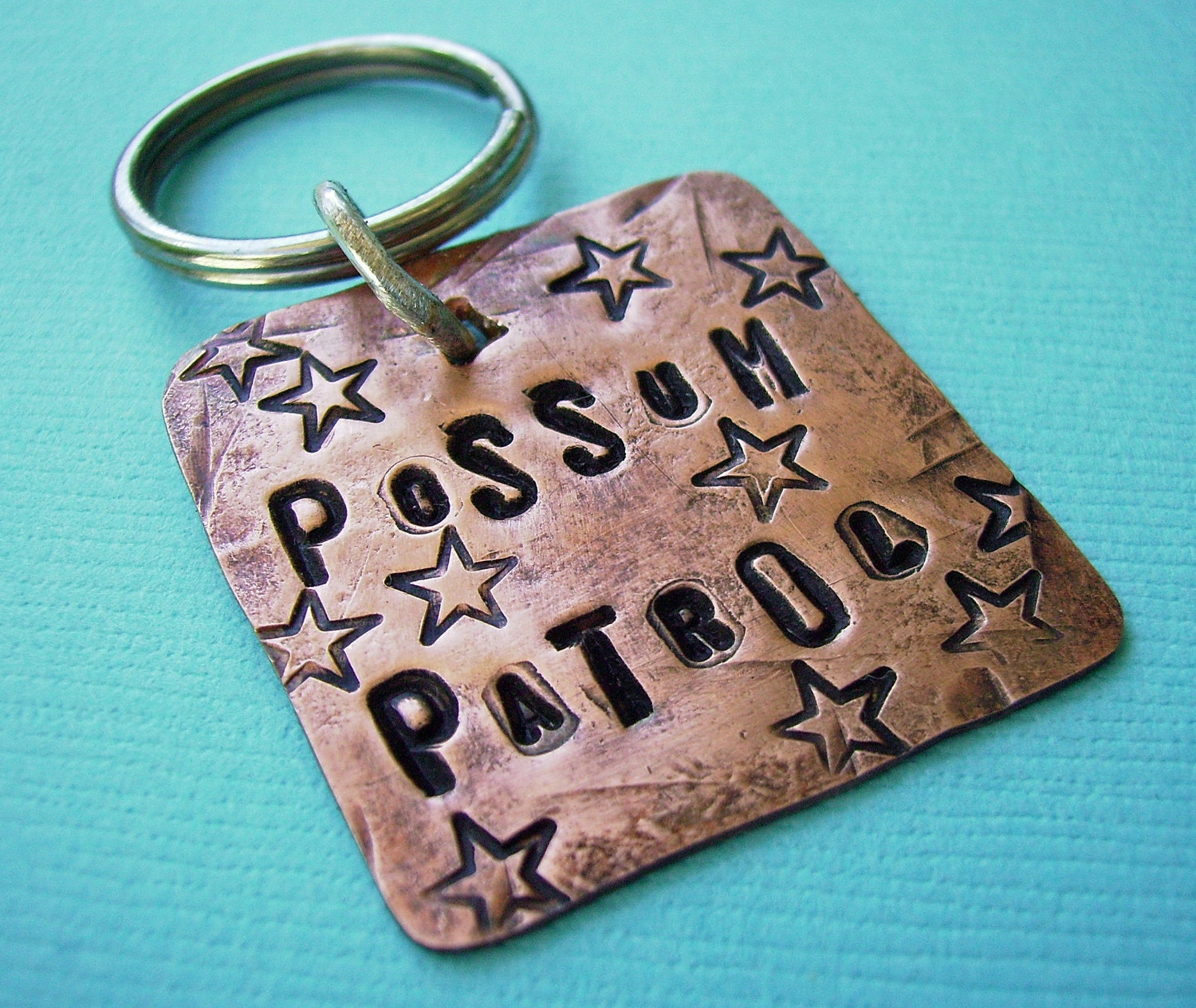 Possum Patrol Pet Id Tag - hand stamped antiqued copper - custom personalized for your furry friend