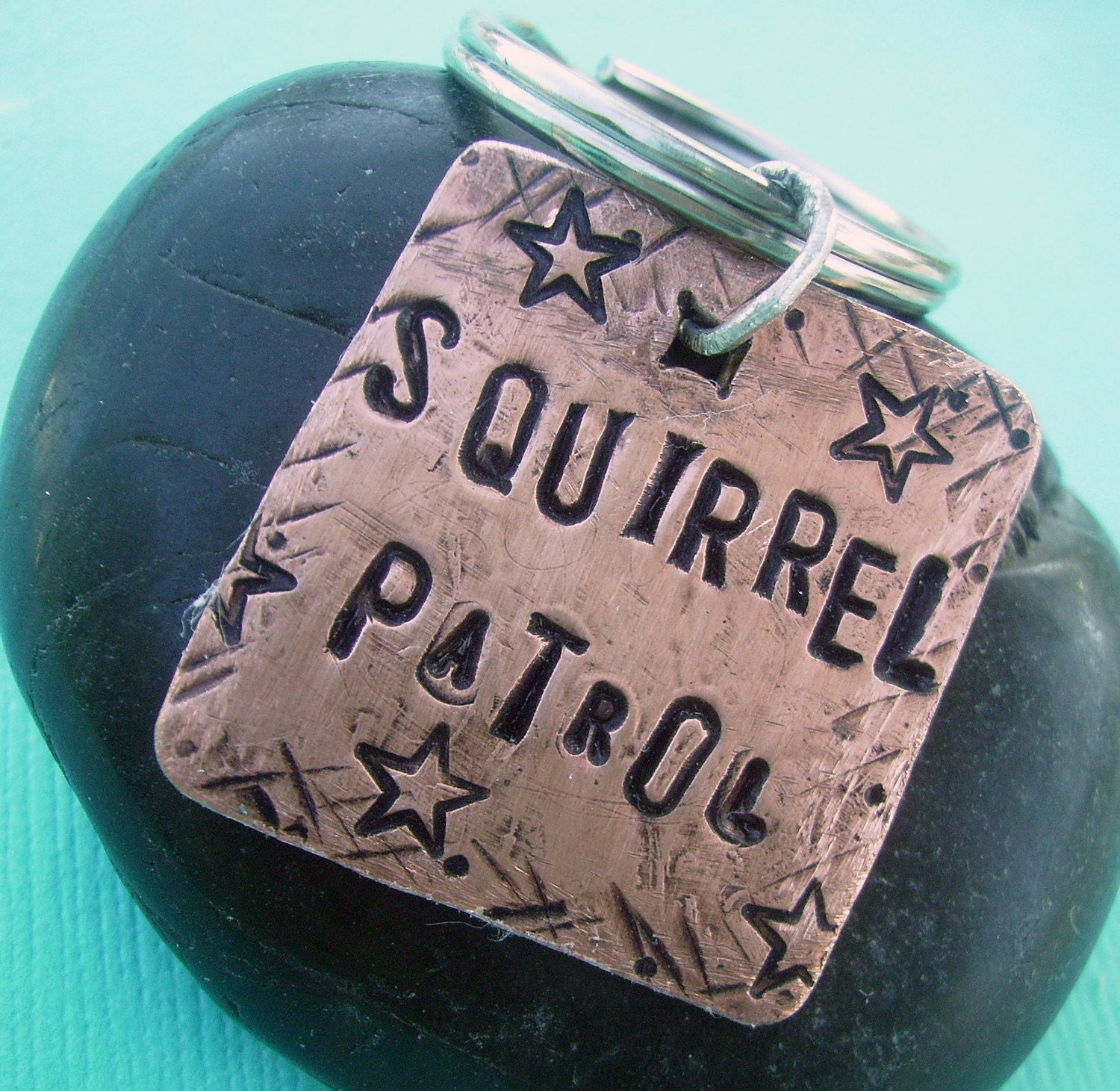 Squirrel Patrol Pet Id Tag - hand stamped antiqued copper - custom personalized for your furry friend