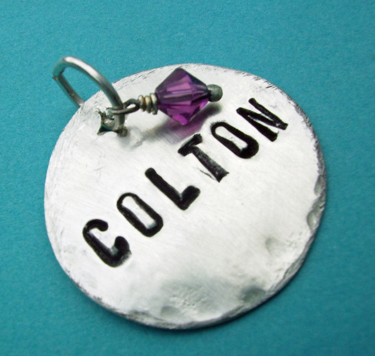 Sterling Silver Disc Pendant - a la carte hand stamped 1 inch round - custom personalized with your name or word choice & crystal