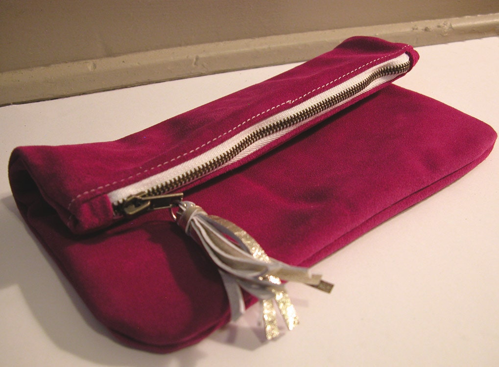 Fucsia Suede Fold-Over Clutch