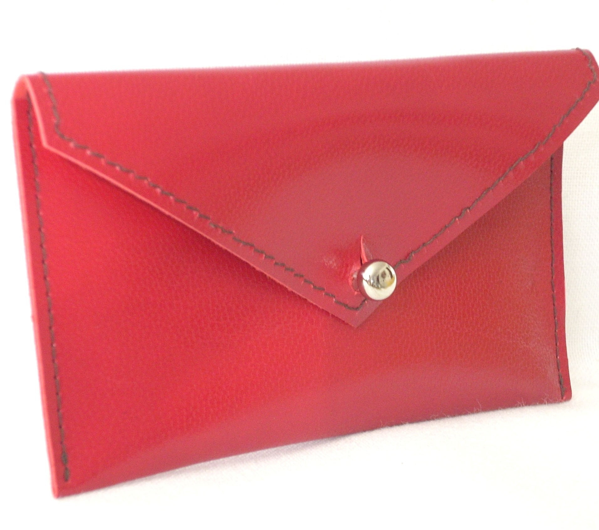 Red leather card case